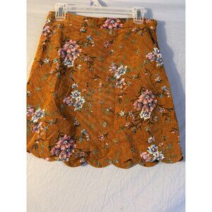 Chance Corduroy Tan Floral Fall Vibes Mini Skirt Womens Juniors Large L